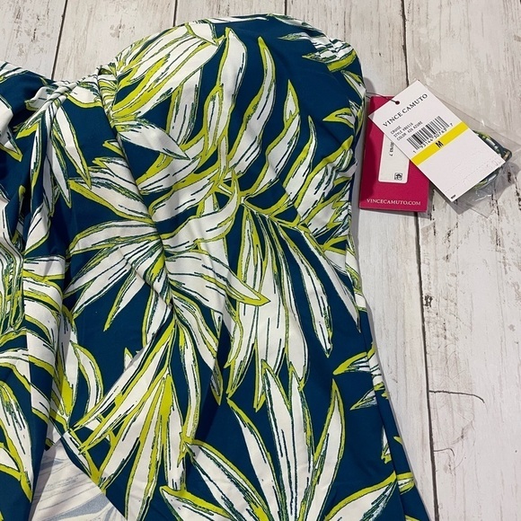 Vince Camuto BLUE MULTI Draped Bandini Swim Top M flowy figure flatering boho - Picture 3 of 5